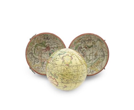 A John Newton 2 ½-inch Pocket Globe in Case, English, circa 1790,the cartouche printed A NEW Terrestrial GLOBE by J. Newton 1