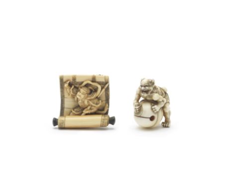 Two ivory netsukeEdo period (1615-1868) to Meiji era (1868-1912), 19th centuryThe first Shoki the Demon-queller emerging from