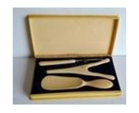 An Edwardian ivory-cased ladies travel set comprising glove stretchers, shoe horn and button hook in fitted case, 23 x 12 cm 