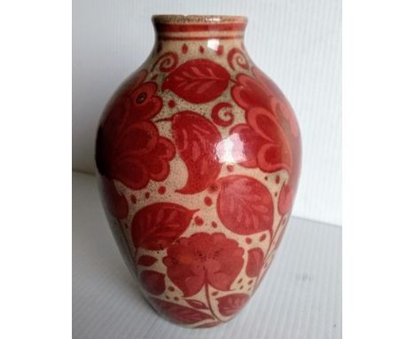 A William De Morgan (1843-1917) ruby lustre ovoid vase with foliage decoration, impressed 'DE MORGAN MERTON ABBEY' mark to ba