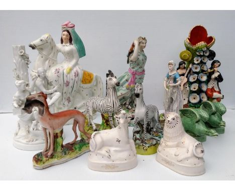 A selection of early 19th century English and continental ceramic ornaments, Mason's Ironstone platter, etc, all as found 