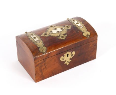 A Victorian burr walnut and brass mounted twin compartment tea caddy, 20cm wide&nbsp;