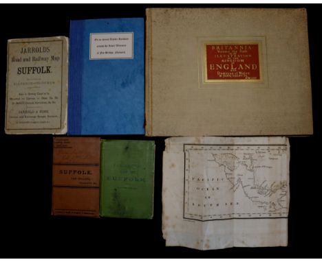 1939 edition of Britannia an Illustration Of The United Kingdom, containing maps after John Ogilvy; three vintage Suffolk tou