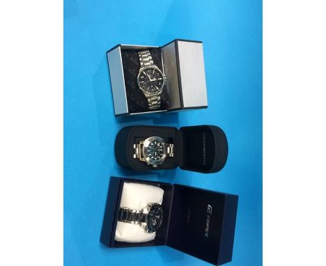 Three wristwatches including Casio, Bulova and Armani