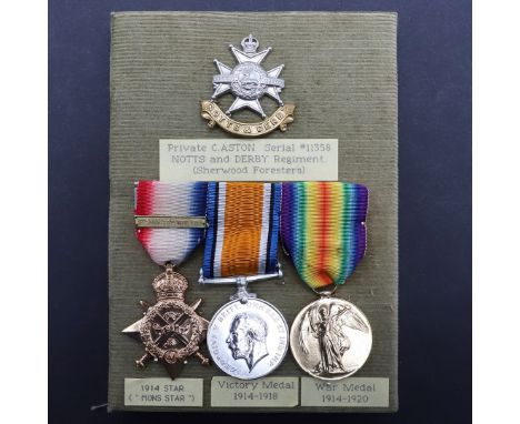 A Great War trio comprising 1914 Star with copy Aug-Nov clasp named to 11358 Pte C.Aston Notts &amp; Derby R. War Medal and V