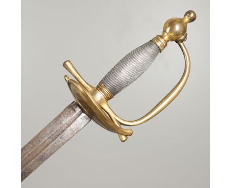With am 82cm tapering and pointed blade with a single central fuller, the blade with scrolling foliate decoration, crown and 