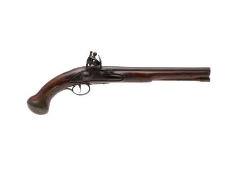 With a 12" (30.5cm) barrel, .65" (carbine bore) at the muzzle with impressed marks. With flintlock action, the lock plate mar