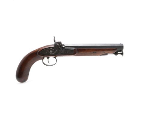 With a 20cm octagonal blued barrel marked 's heffield' with swivel mounted rammer below. With percussion firing action, the l