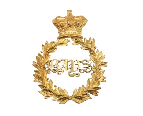 A fine gilt die-stamped 2nd Dragoon Guards (Queen's Bays) Undress Sabretache Ornament, with a 'BAYS' within a laurel wreath a
