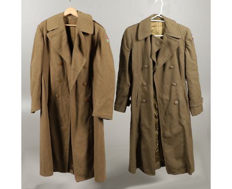 An American soldier's uniform great coat with pressed 'Great Seal' buttons and Army Air Corps shoulder patch. A similar coat 