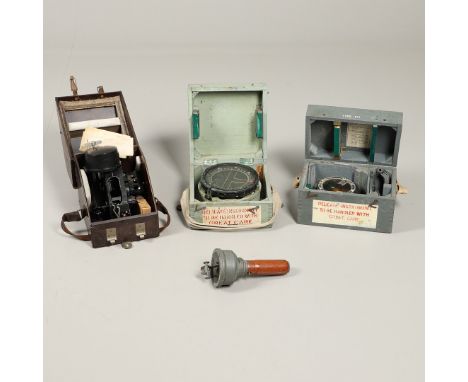 An Air Ministry Mk Bubble Sextant IXA 6B/218 No. 5099/43 in case of issue with a number of fittings. A P12 type compass, anot