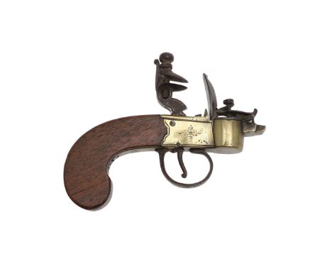 A pocket flintlock tinder lighter, the brass action engraved 's immons &amp; Howell' to one side and flower to the other, the