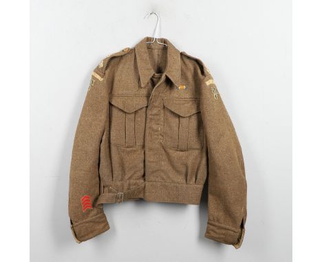 A Battledress Blouse Serge, Size 10, with Home Guard GLN 4 fabric shoulder patches, and two pips to the shoulders for the ran