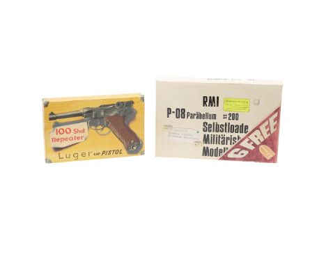 An RMI p-08 Parabellum #200 gun and magazine, in box of issue. The box 4.5cm high, 25 x 16.5cm. And a Lone Star Products Luge