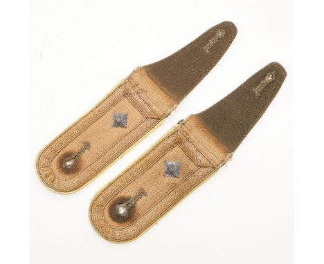 A pair of Army Afrikakorps Signals Shoulderstraps, sand coloured fabric with sand coloured tresse borders with lemon yellow p