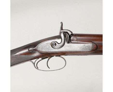 With twin 74.5cm damascus barrels, muzzle loading, approximately 11 bore, the central rib signed 'Jas. Squires14 New Castle S