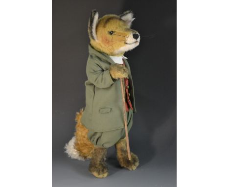 A Steiff Beatrix Potter Fox, Mr Tod, reddish brown mohair, wearing a Squire's outfit complete with red waistcoat, brass butto