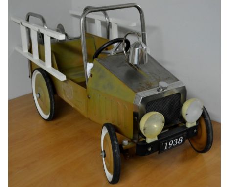 A Jalopy fire engine pedal car, base on a 1929 model, steel body, rubber tyres, chrome steering wheel, wooden ladder, F D dec