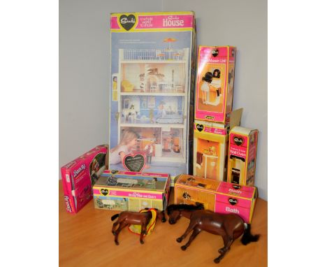 Pedigree Sindy Toys - including House 44570; Dining Table and chairs, 44582; Bath 44540;  Shower 44573; Wash Basin Unit 44541