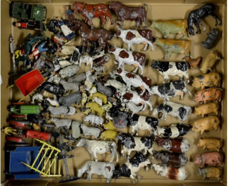 Cast Lead models - Britains Farm Animals, inc Cows, Pigs, Sheep, Goats, Horses, Turkey, etc;  Farmer & Wife, workmen, Tractor
