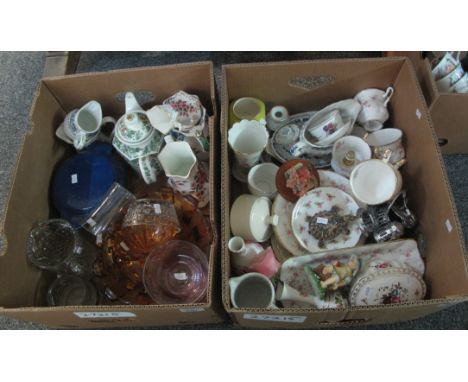 Two boxes of assorted china and glassware to include; Royal Albert floral teaware 'Victoriana Rose', Wade tortoise, Fairy fig