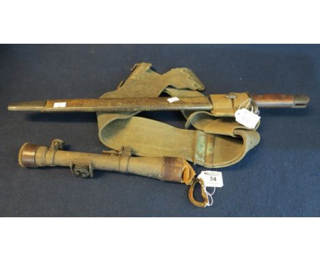 Second World War period (probably British) telescopic rifle sight. Together with a First World War period Enfield bayonet and