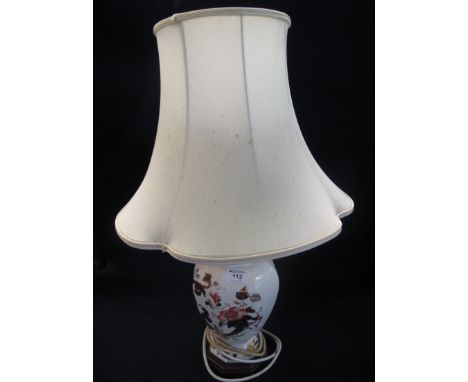Mason's patent ironstone baluster shaped table lamp with shade and wooden base. (B.P. 24% incl. VAT)