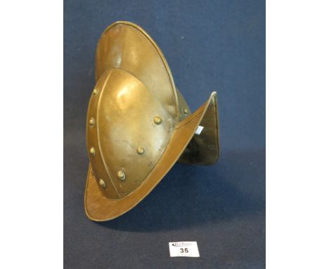 Reproduction 16th Century style Spanish Morion type copper and brass helmet with raised comb. (B.P. 24% incl. VAT)