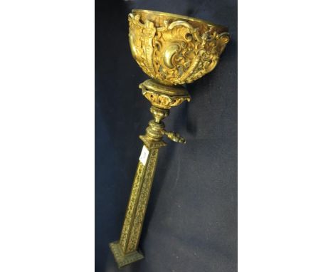 Gilt metal rococo design pierced and cast telescopic oil lamp holder. (B.P. 24% incl. VAT) CONDITION REPORT: Small area of da