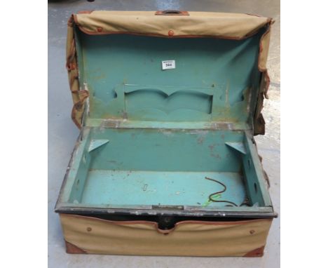 Vintage tin travelling trunk with leather mounted canvas cover. (B.P. 24% incl. VAT) 