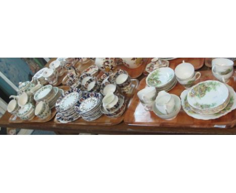 Three trays of assorted ceramic teaware items to include; Roslyn fine bone china 'Wayside' part teaset with cottage design, J