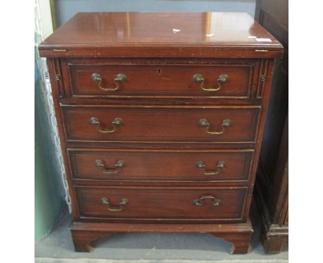 Small narrow mahogany straight front chest of four drawers on bracket feet with folding hinged lid. (B.P. 24% incl. VAT)  CON