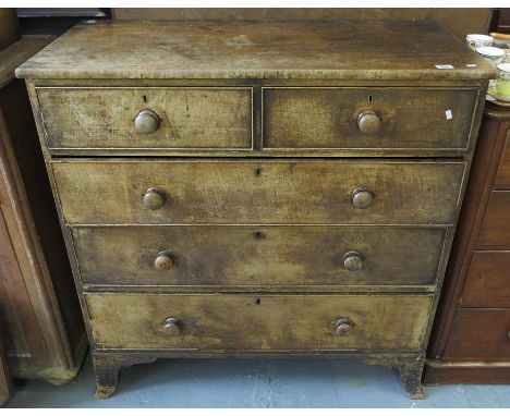 19th Century mahogany straight front chest of two short and three long drawers on outswept bracket feet. (B.P. 24% incl. VAT)