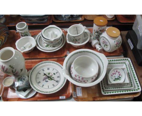 Four trays of Portmeirion Botanic Garden items to include; baluster vase, pestle and mortar, plate shape clock, trinket box, 