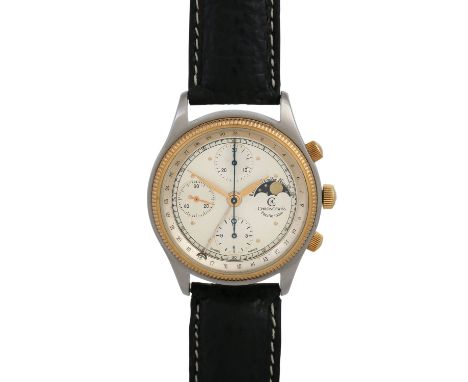   CHRONOSWISS Pacific Chronograph mit Mondphasen, Ref. 7914. Herrenuhr.   Edelstahl, vergoldet. Automatic-Werk. Lederband mit