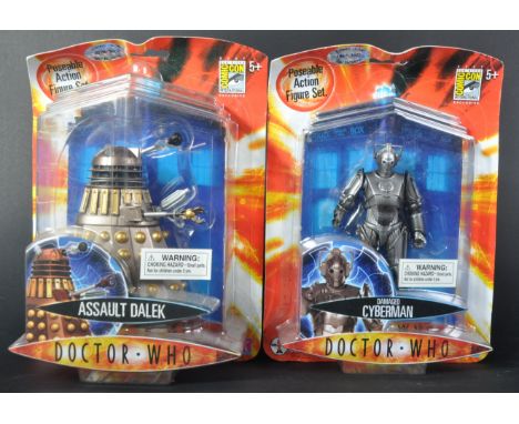 Doctor Who - Character Options - two 2007 SDCC San Diego Comic Con exclusive carded action figures - Damaged Cyberman and Ass