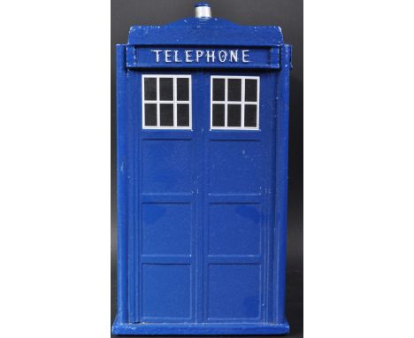 Doctor Who - an unusual large scale wooden model of a TARDIS Police Telephone Box. Well made, with a hinged lift-up lid revea