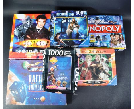 Doctor Who - a collection of x7 assorted Dr Who board games and jigsaw puzzles. Includes; vintage Battle For The Universe gam