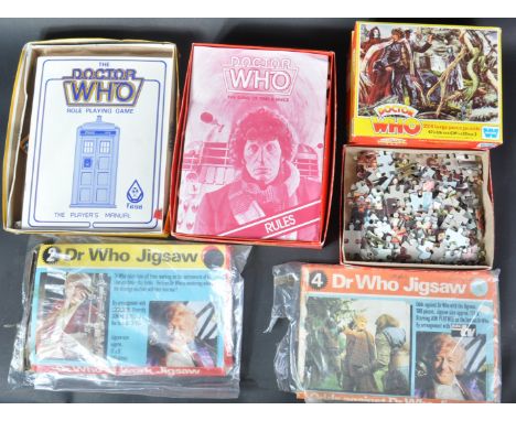 Doctor Who - a collection of x7 vintage Dr Who jigsaw puzzles and games. To include; a Fasa ' The Doctor Who Role Playing Gam