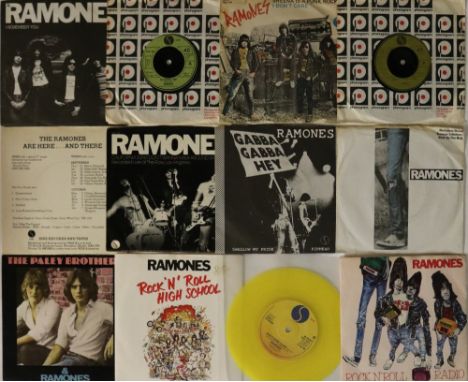 RAMONES - 7". High tempo collection of 19 x 7" releases and 1 x postcard (record) including really tricky to track down overs