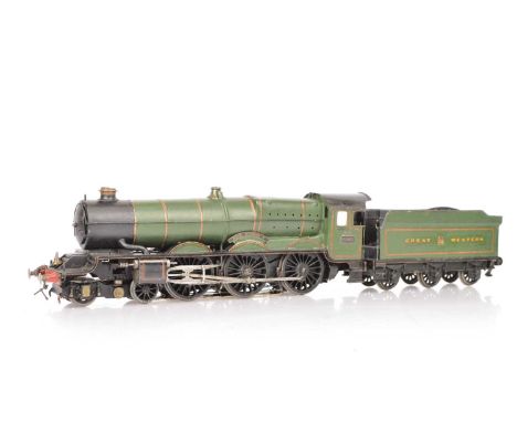 A scratch-built 0 Gauge 3-rail/stud GWR 'King' class 4-6-0 Locomotive and Tender, appears to be scratchbuilt, neatly construc