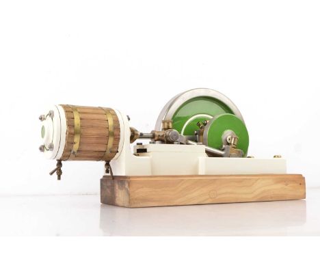 A larger scale single-cylinder Horizontal Mill Engine by unknown builder, on hardwood base, the engine with flywheel 9½" diam