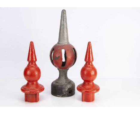 Railway Signal Post Finials,  a cast iron GWR ball finial red/silver, marked G179 57cm high, together with a smaller similar 