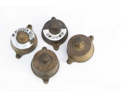 Four Signal Box Bell Pushes, all brass cased, one inscribed Push To Release with white enamel name plate Betchworth (Surrey),