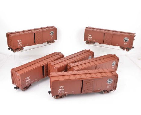 MTH G Scale American Southern Pacific Box Cars (6), Orange Pacific Fruit Express box cars with various running numbers. All f