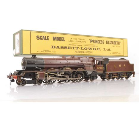 A modified Bassett-Lowke 0 Gauge 3-rail electric LMS 4-6-2 'Princess Elizabeth' Locomotive and Tender, in LMS lined crimson a