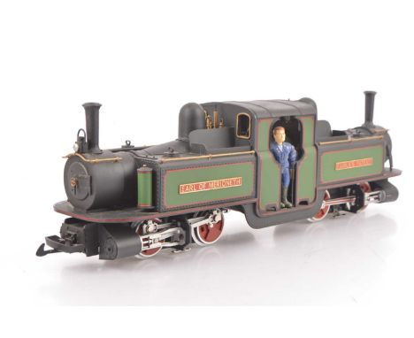 An LGB-based G scale (gauge 1) Ffestiniog Railway Double-Fairlie 0-4-4-0T Locomotive, with twin LGB 4-wheel power units and f