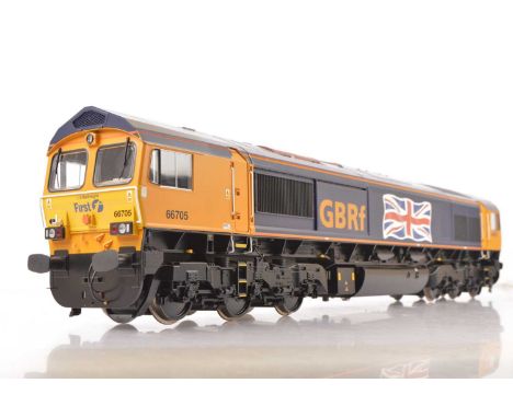 A Gauge 1 (10mm scale) battery-powered British class 66 Co-Co Diesel Locomotive by Aristocraft, in First GBRf blue/yellow liv