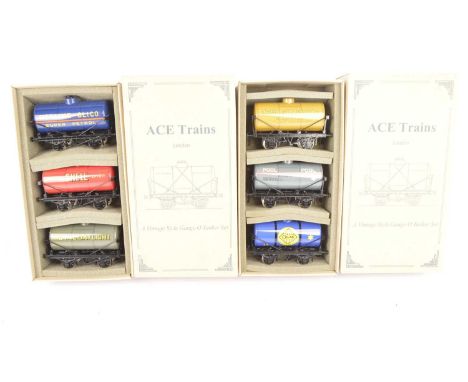 Two ACE Trains 0 Gauge Private Owners Oil Tank Sets,  Set 5 comprising  Redline, Shell and Royal Daylight, Set 6 comprising N