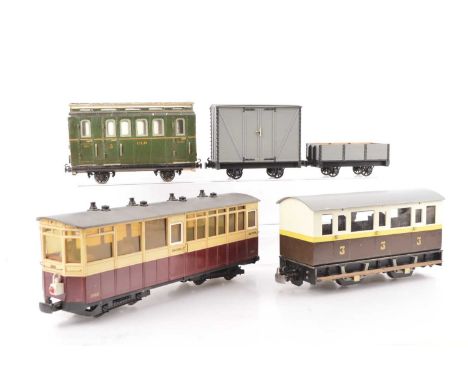 A Very Assorted Group of Gauge 1 G-scale Rolling Stock (5), all with hook-and-chain couplers, comprising lightweight wooden o